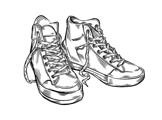 ilustraciones, imágenes clip art, dibujos animados e iconos de stock de zapatillas dibujados a mano - illustration and painting pencil drawing image sports shoe