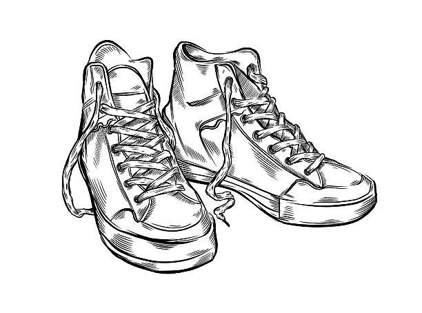 ilustrações, clipart, desenhos animados e ícones de mão desenhada tênis - illustration and painting pencil drawing image sports shoe