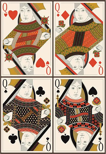 Vector illustration of playing cards- queens - vector