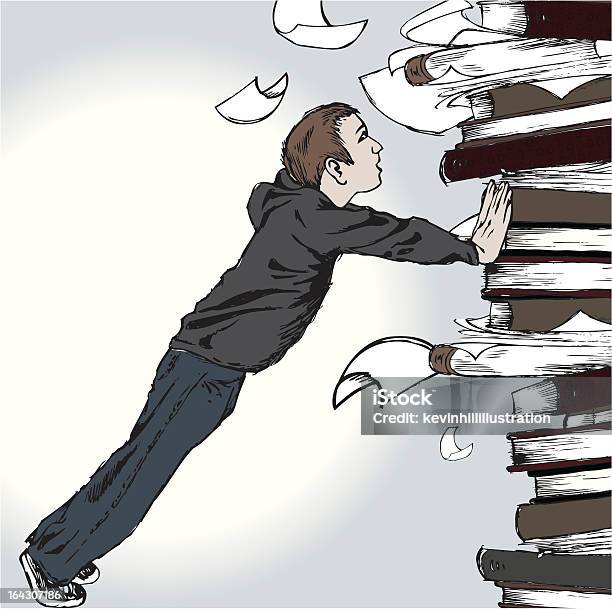 Pushing Tower Of Books Stock Illustration - Download Image Now - Leaning, People, Sketch