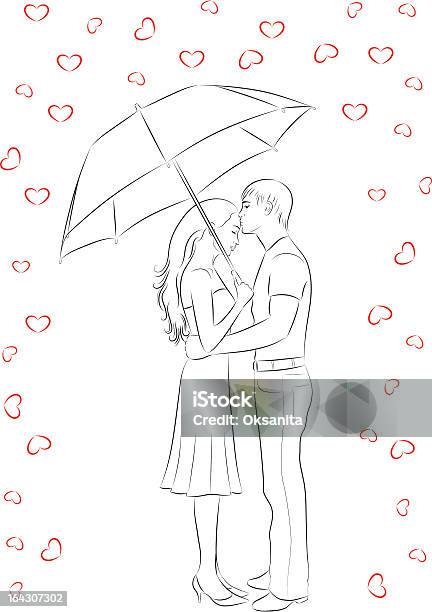 Contorno Do Amor - Arte vetorial de stock e mais imagens de Beijar - Beijar, Chuva, Cor preta