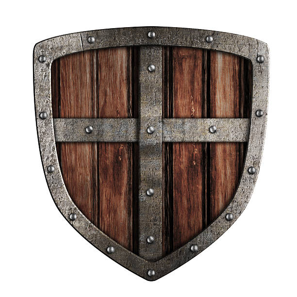 istock Old crusader wooden shield illustration isolated on white 164307312