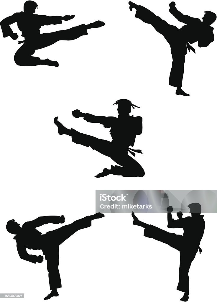 Karate guerreiros silhuetas - Vetor de Caratê royalty-free