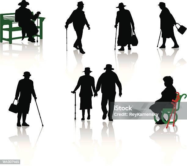 Silhouette Of Old People Vector Stock Illustration - Download Image Now - In Silhouette, Senior Adult, Cut Out