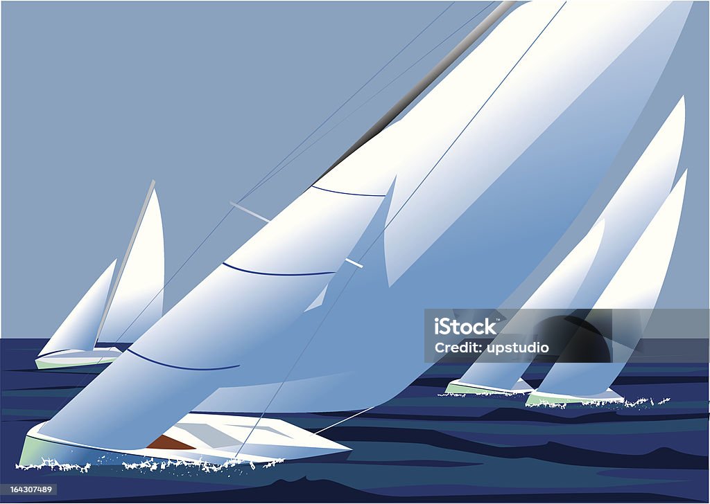 Sailing regatta, yates con blanco sails ver el viento - arte vectorial de Regata libre de derechos