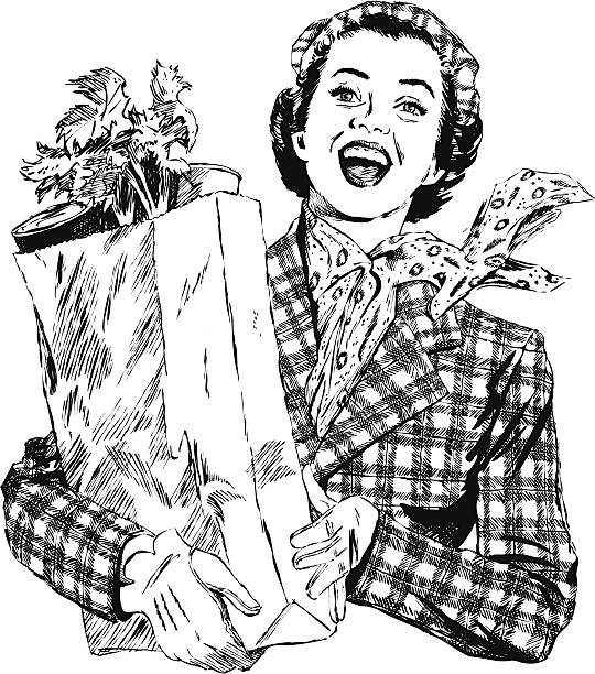 ヴィンテージ 1950 年代の女性、食料品 - 1950s style illustrations点のイラスト素材／クリップアート素材／マンガ素材／アイコン素材