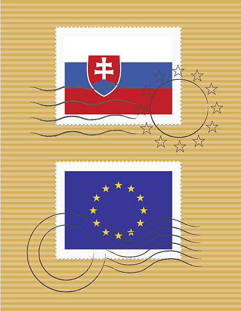 Slovakia and European Union - stamps with flag vector art illustration