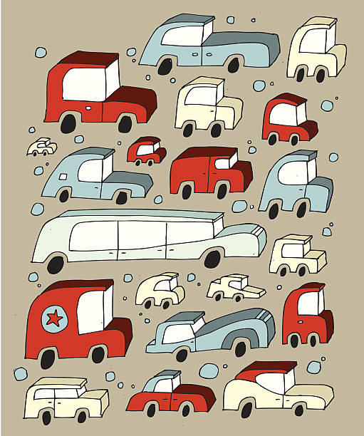 Collection of hand-drawn cars and trucks. vector art illustration