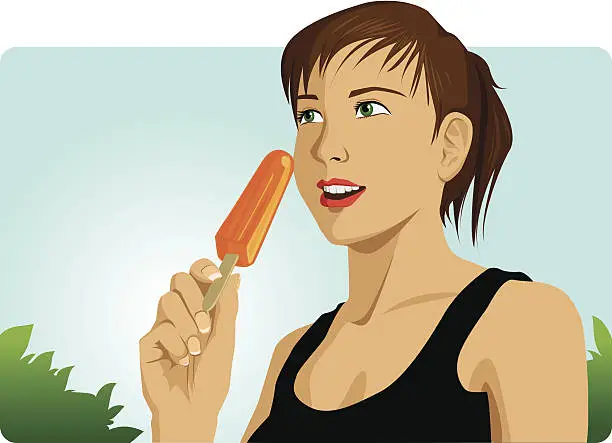 Vector illustration of Summer time - young woman eating a popsicle