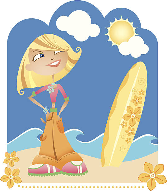 Surfer Girl vector art illustration