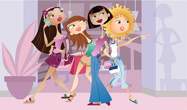 Shopaholics vector art illustration