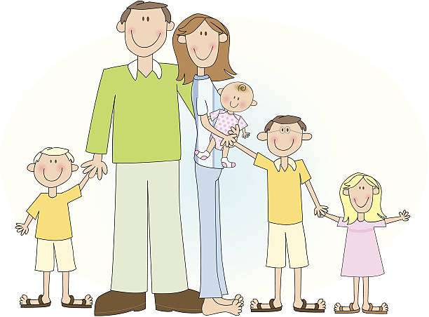 Familia Con Cuatro Hijos Vectores Libres de Derechos - iStock