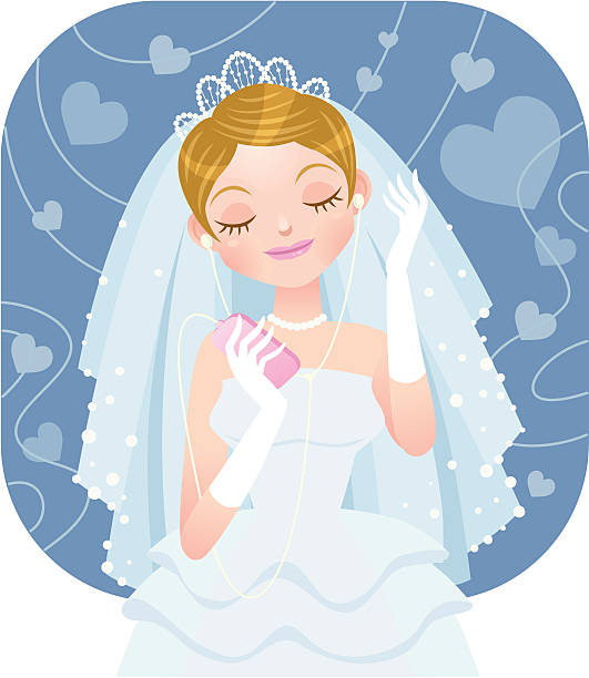 ilustrações, clipart, desenhos animados e ícones de portátil música-noiva - wedding dress audio