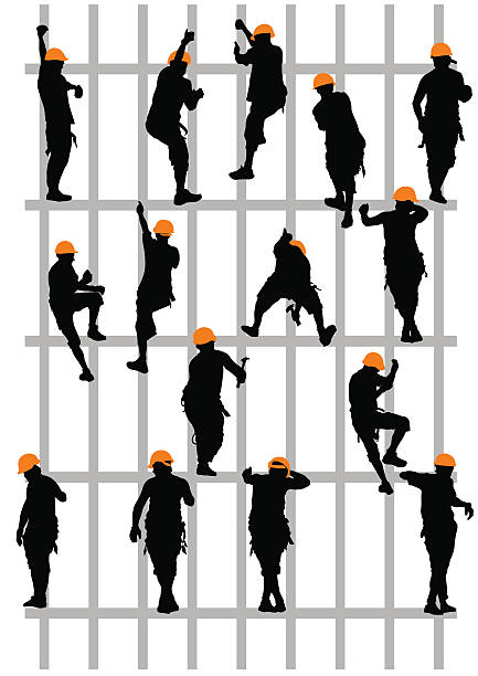 Steeplejack working Vector drawing steeplejack working on construction. Silhouettes on a white background Saved in the eps. steeplejack stock illustrations