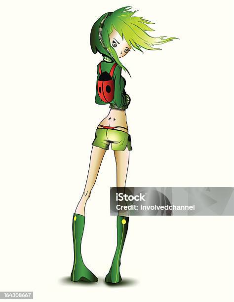 Anime Menina Bonita Em Verde - Arte vetorial de stock e mais imagens de Abstrato - Abstrato, Adulto, Amor