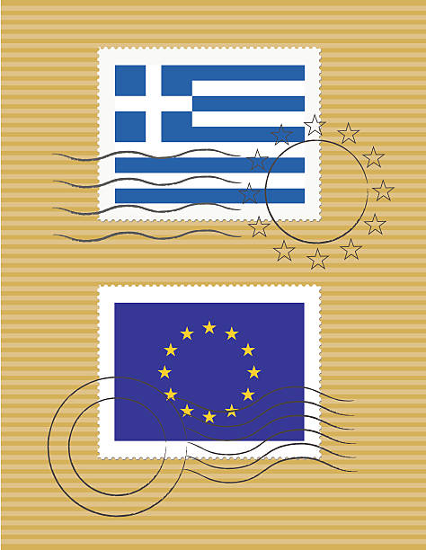 Greece and European Union - Stamps with flag vector art illustration