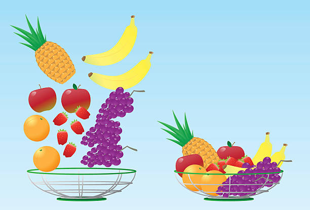 ilustrações de stock, clip art, desenhos animados e ícones de cesta de fruta - descida dos cestos