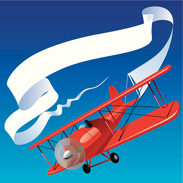 비행기, 배너입니다 - airplane banner biplane retro revival stock illustrations