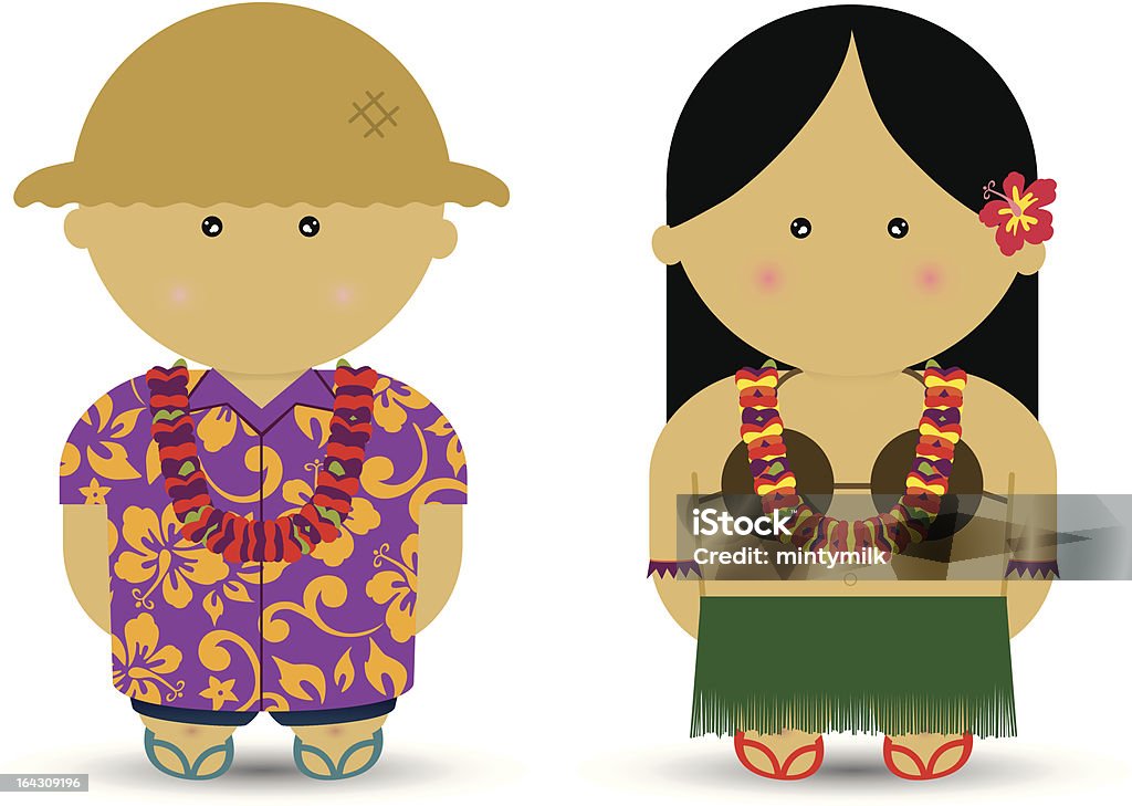 Hawaiian Boy & Girl Hawaiian Boy and Girl in Hawaiian outfits Adult stock vector