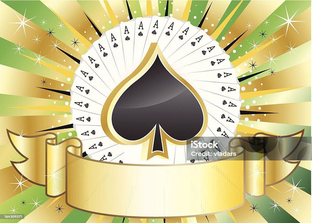 Spade Suit Gold Banner Spade suit gold banner on golden and green background with aces of spades. Ace Of Spades stock vector