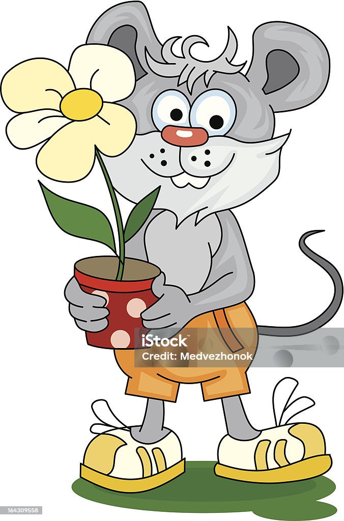 Engraçado pequeno rato com Flor - Royalty-free Alegria arte vetorial