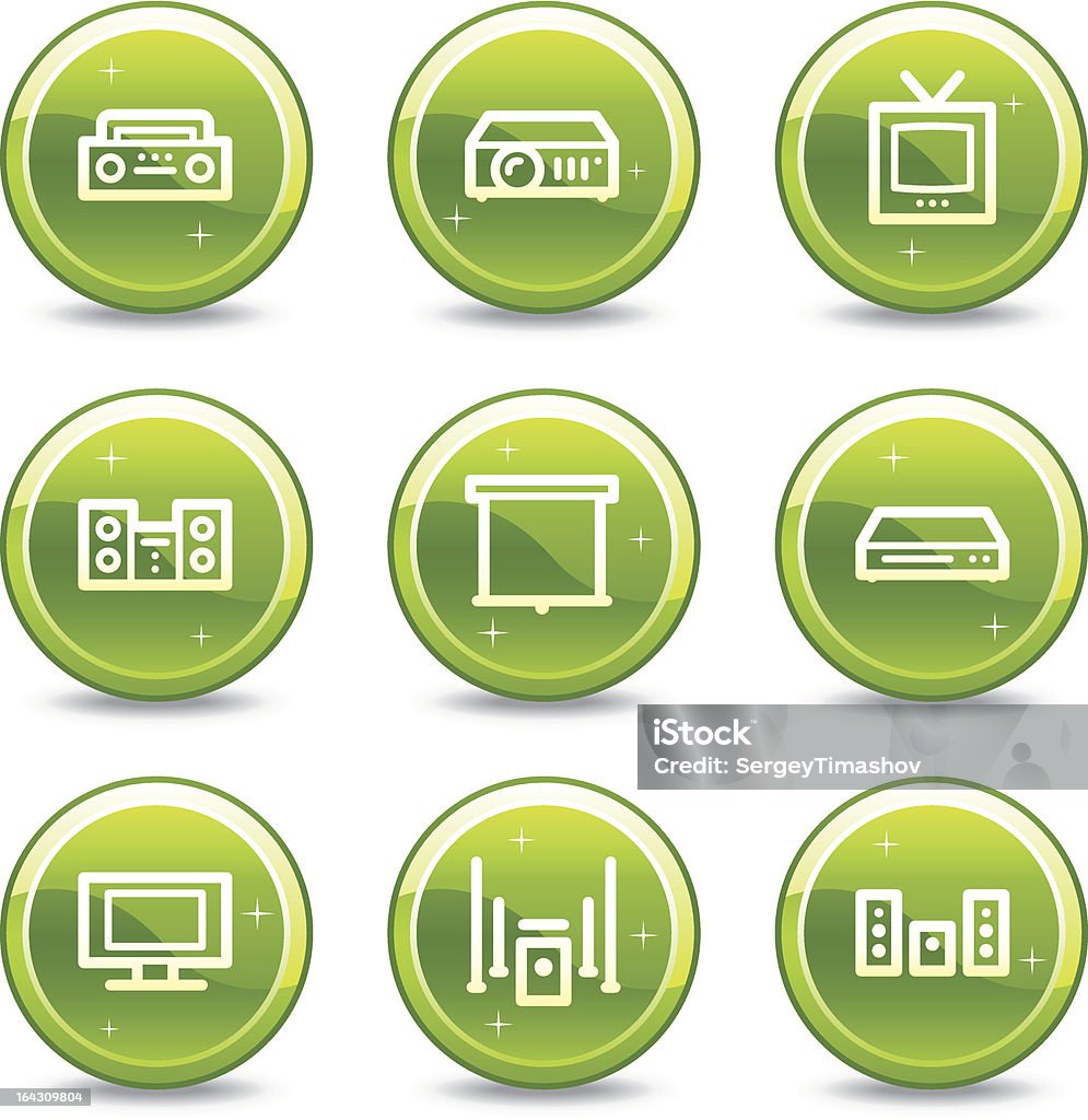 Audio i wideo ikon web przycisk zielony Błyszczący koło serii - Grafika wektorowa royalty-free (Bez ludzi)