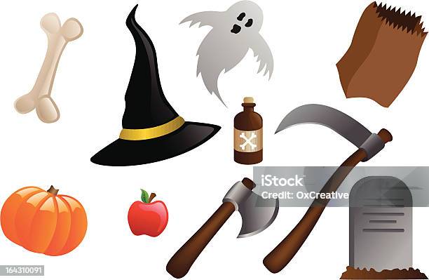 Halloween Impostare 1 - Immagini vettoriali stock e altre immagini di Busta di carta - Busta di carta, Cappello da strega, Cimitero