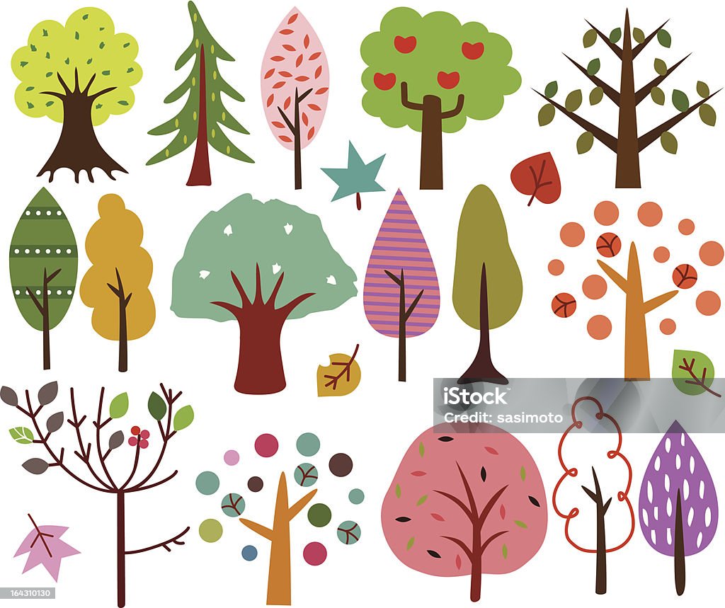 Jolis arbres (rétro vecteur de fond sans couture icônes - clipart vectoriel de Arbre libre de droits