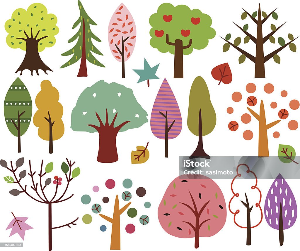 Słodki Retro drzewa (bezszwowe tło Wektor ikony - Grafika wektorowa royalty-free (Drzewo)