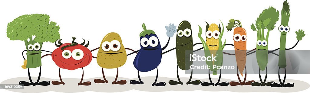 Funny Vegetables Saying Hello a group of funny vegetables embracing Agriculture stock vector