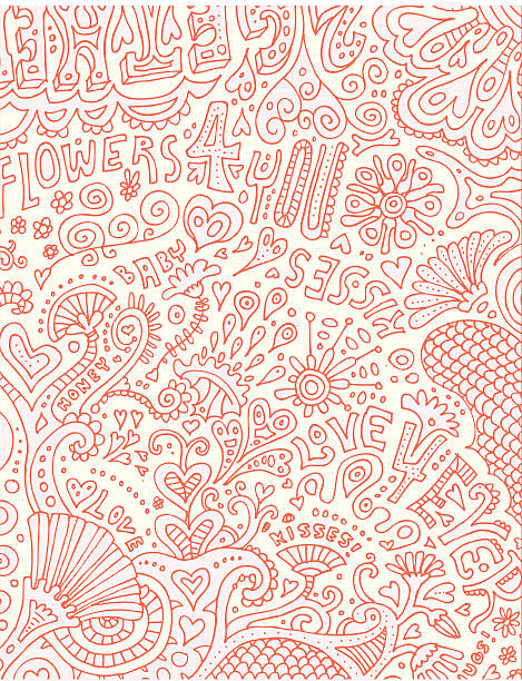 Full page of crazy psychedelic loooove doodles! vector art illustration