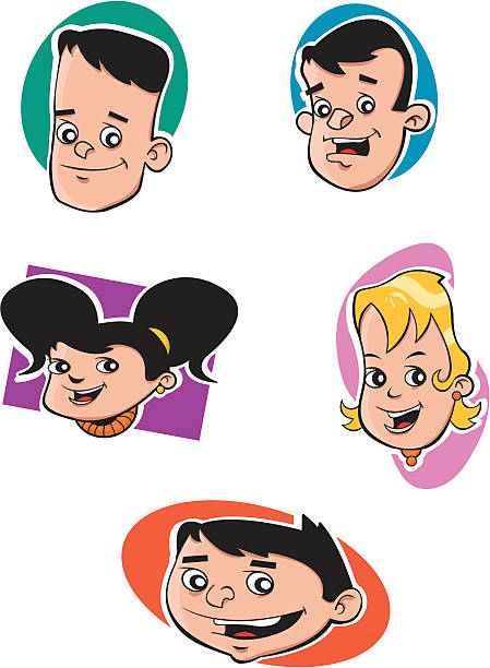 Cartoon Family & Friend Faces vector art illustration