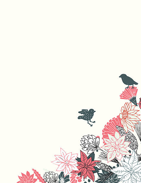 Pretty flower border with birds vector art illustration