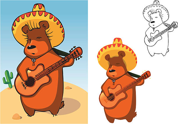 Bear Mariachi vector art illustration