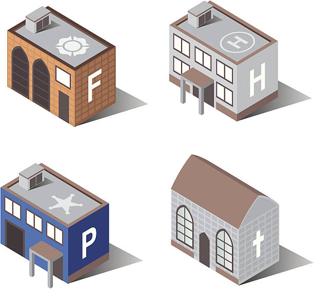 Town Buildings | Protection vector art illustration