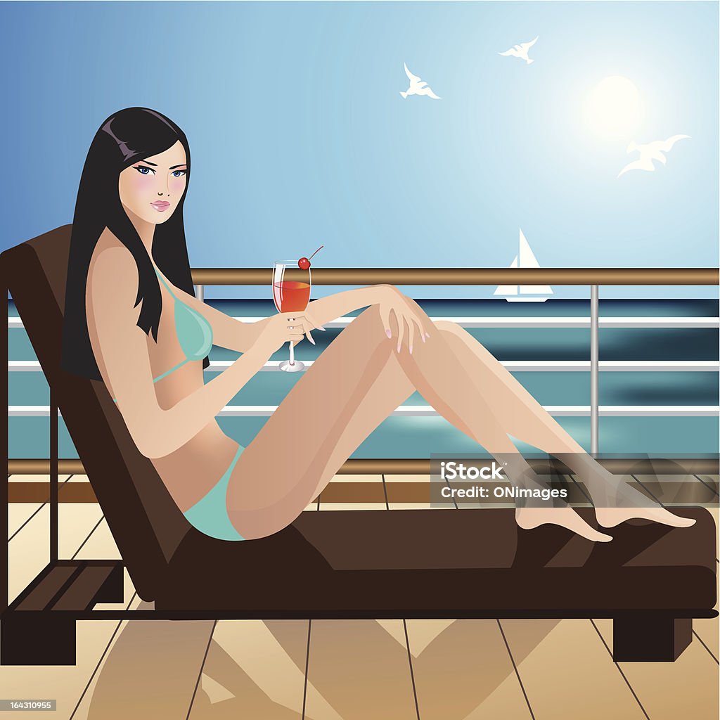 Fille à bord d'un yacht - clipart vectoriel de Pont de bateau libre de droits