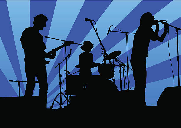 ilustrações de stock, clip art, desenhos animados e ícones de música rock band - popular music concert singer silhouette musical band