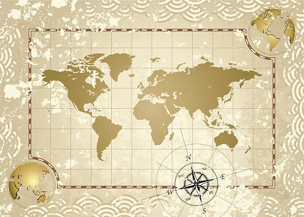 Antique World Map Antique style World Map. (Download includes: EPS, Jpeg, Illustrator cs, CorelDraw 11, & SVG files) treasure map texture stock illustrations