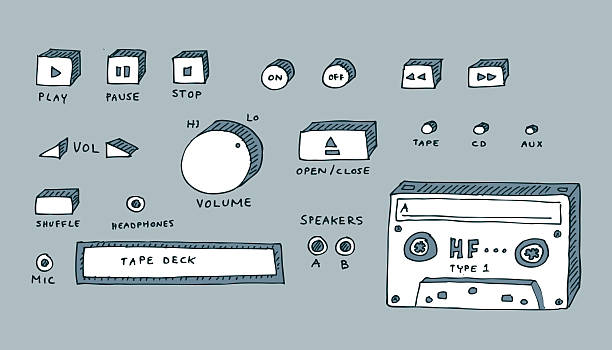 Tape and CD player "Buttons of a tape and CD player in a hand-drawn , sketchy style." open cd player stock illustrations