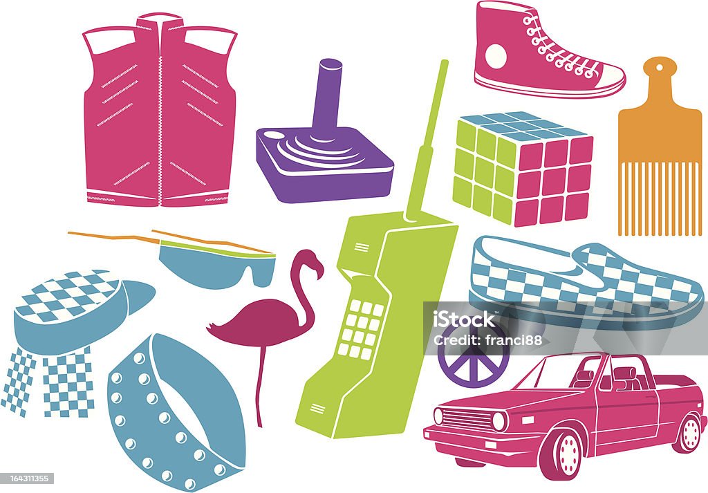 80s Icons Many iconic elements from the 1980s. 1980-1989 stock vector