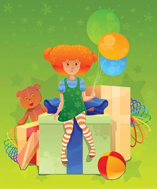 Vector illustration of happy birthday girl