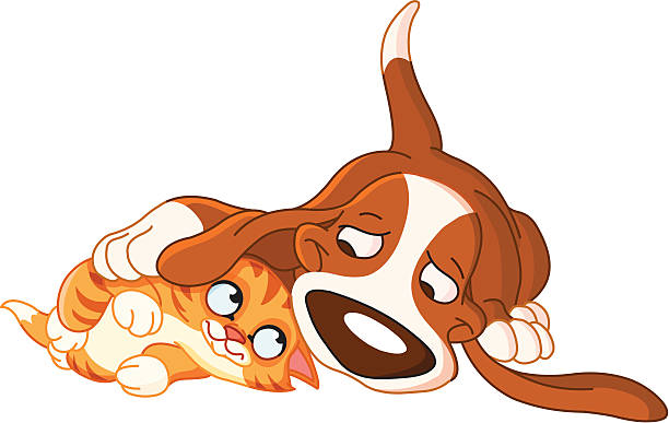 illustrations, cliparts, dessins animés et icônes de chien et chat - domestic cat ginger two animals kitten