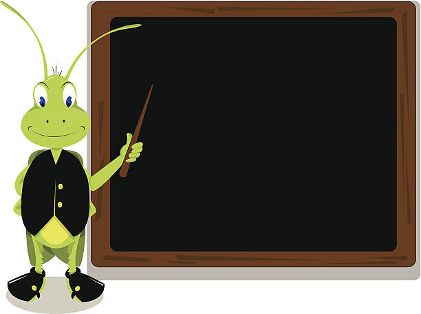 Mr. Cricket and a blackboard vector art illustration