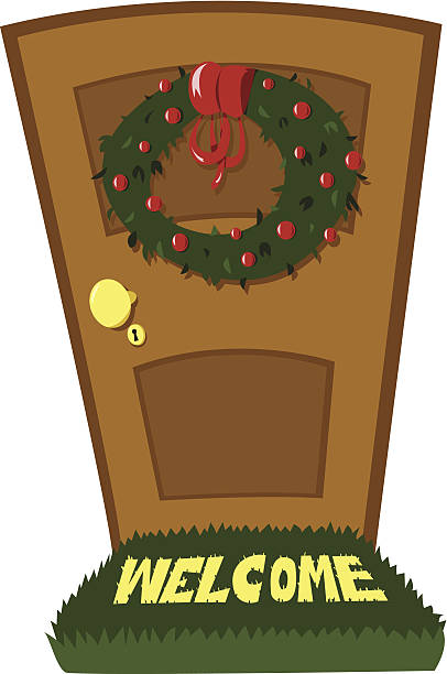 ilustrações de stock, clip art, desenhos animados e ícones de porta de natal - doormat door christmas holiday