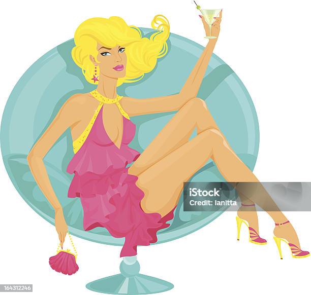 Blonde Koktajl Dziewczyna - Stockowe grafiki wektorowe i więcej obrazów Blond włosy - Blond włosy, Błyszczący, Diament