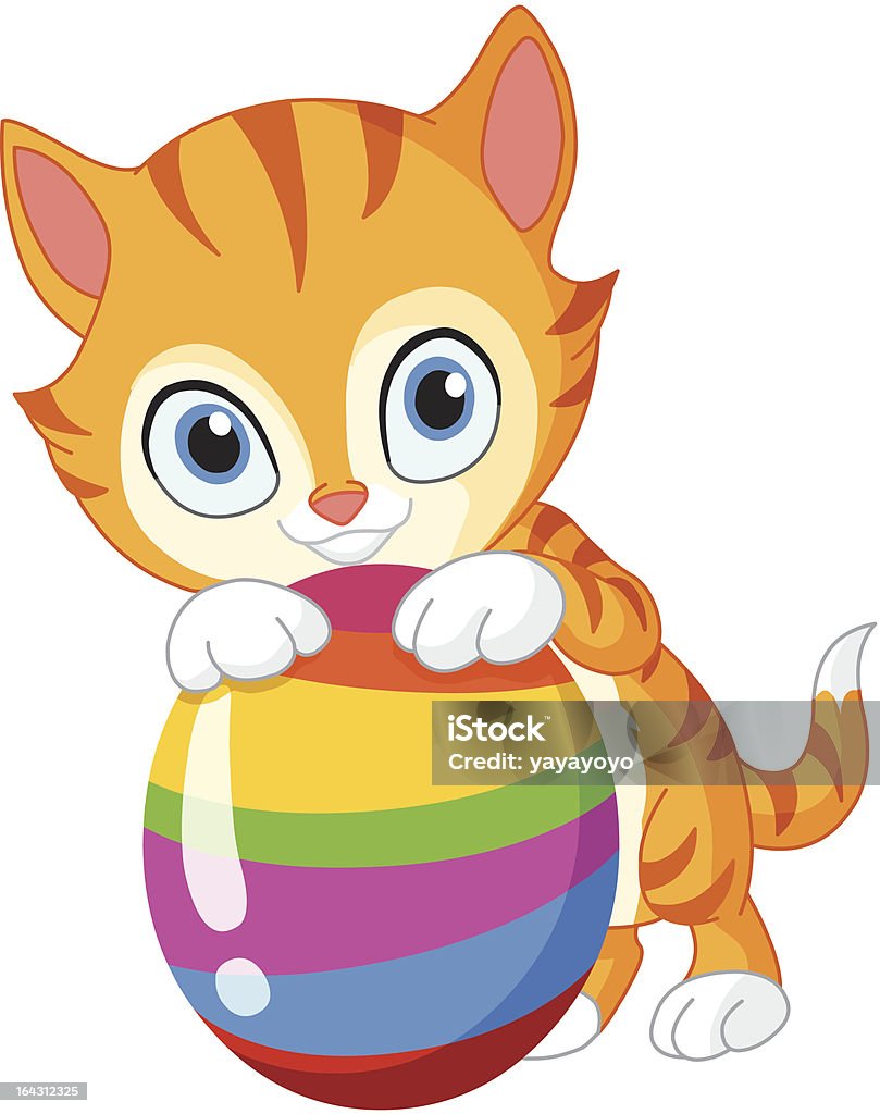 Kitten with egg Easter Cute kitty embracing Easter egg Animal stock vector