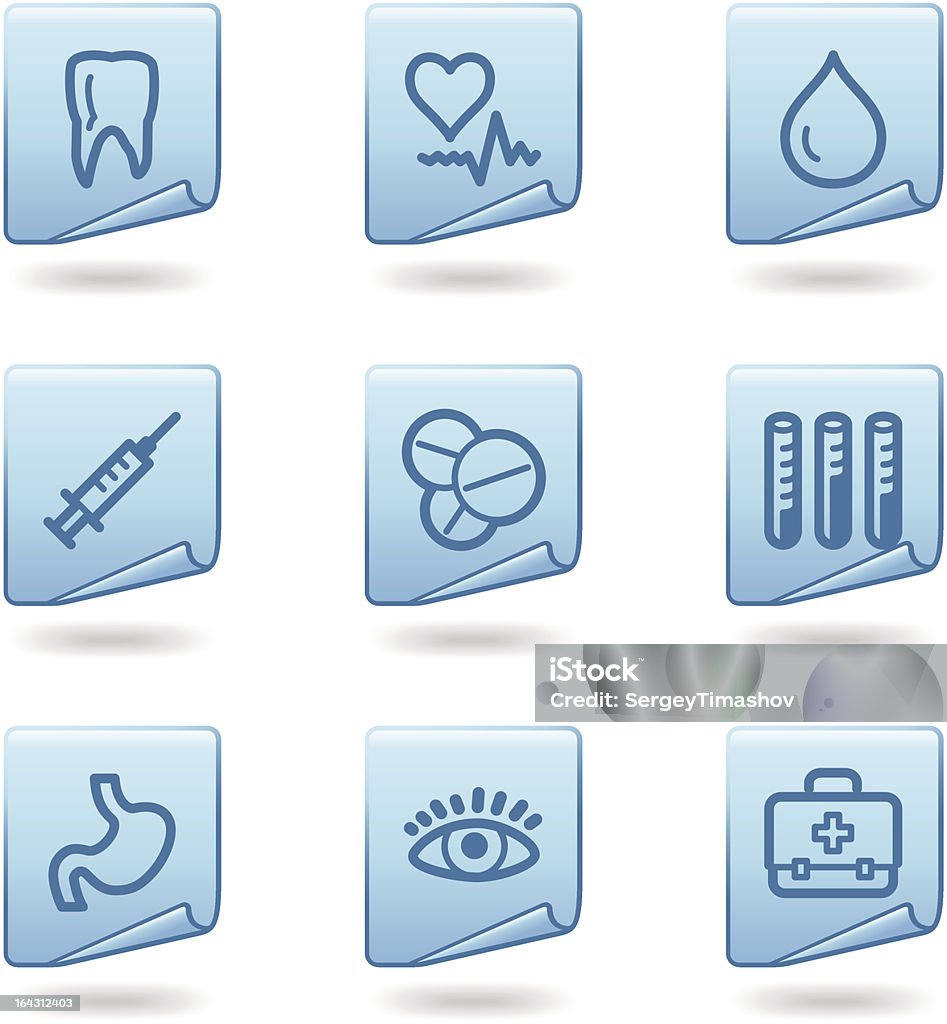 Medicina icone, serie blu adesivo - arte vettoriale royalty-free di Addome