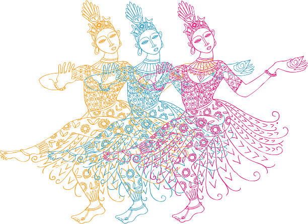 Three  Indian dancers vector art illustration