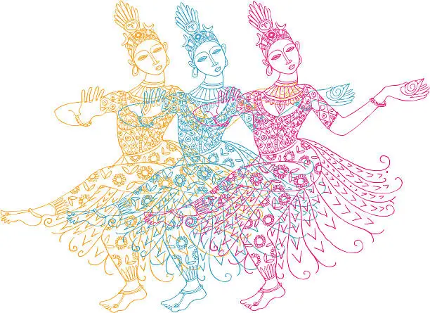 Vector illustration of Three  Indian dancers