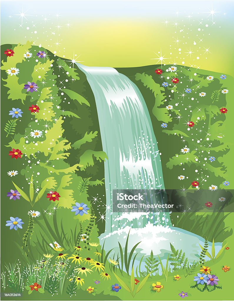 Naturalne waterfall - Grafika wektorowa royalty-free (Botanika)